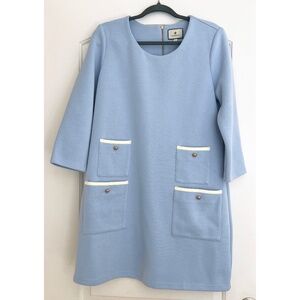 Tuckernuck Women’s Francoise Dress, Light Blue, L, 3/4 sleeves